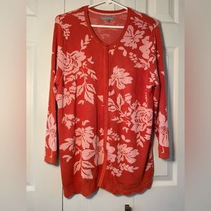 Daniel Rainn Cardigan Sweater Viscose Pumpkin White Floral Boho Cottagecore L